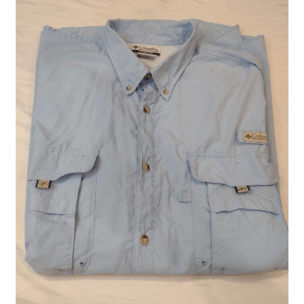 Columbia PFG Mens Button Down Fishing Shirt Size XXL Blue Short Sleeve Vented